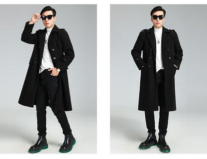 Nerazzurri Autumn Winter Long Elegant Luxury Chic Navy Blue Warm Woolen Coat for Men Double Breasted Wool & blends Overcoat 2023