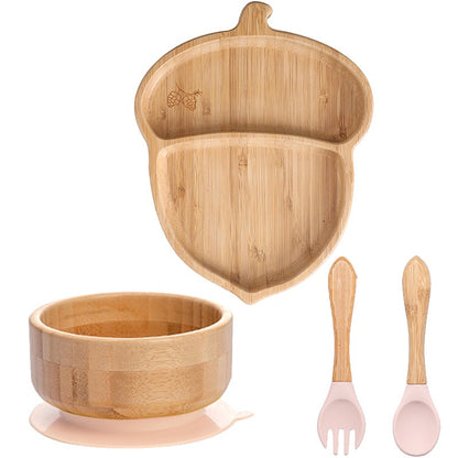 4pcs Bamboo Plate Sets Baby Feeding Bowl Wooden Kids Feeding Supplies Spoon Fork for Baby Tableware Suction Plate Bowl Cup
