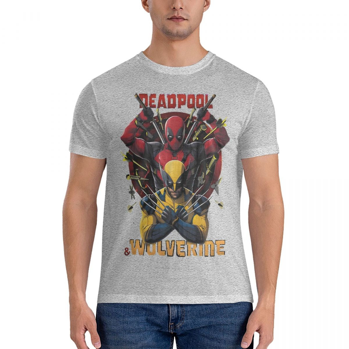 Men T-Shirts D & W Funny 100% Cotton Tee Shirt Short Sleeve Deadpool And Wolverine T Shirt Round Collar Clothes Printed