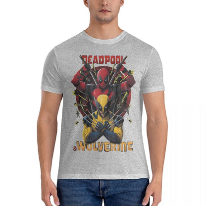 Men T-Shirts D & W Funny 100% Cotton Tee Shirt Short Sleeve Deadpool And Wolverine T Shirt Round Collar Clothes Printed