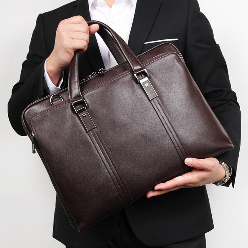 Luxury Genuine Leather Briefcase Men Leather Business Bag 15.6" Laptop Bag 14 Male Office Bag Document File Case Shoulder Bag