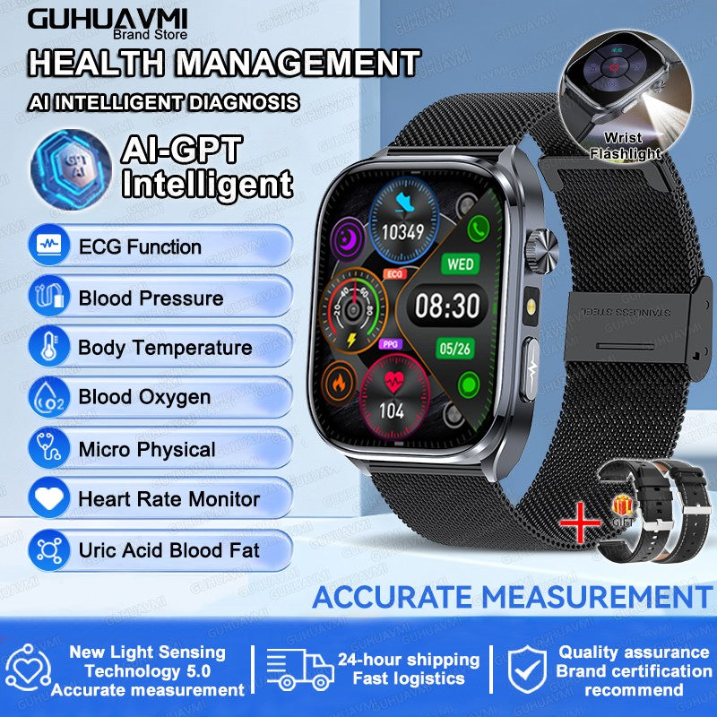 2025 Novo Smartwatch Masculino AI Diagosis ECG Saúde Pressão Arterial Lipídio Ácido Úrico AI-GPT Respostas Inteligentes Saúde Smartwatch Para Homens