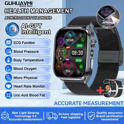 2025 Novo Smartwatch Masculino AI Diagosis ECG Saúde Pressão Arterial Lipídio Ácido Úrico AI-GPT Respostas Inteligentes Saúde Smartwatch Para Homens