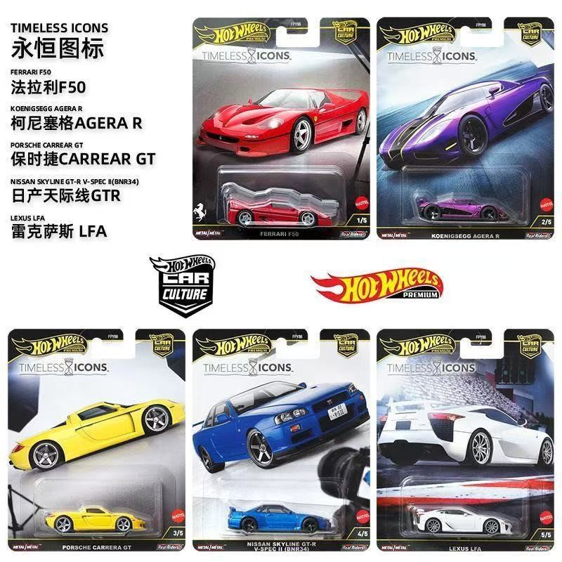2026 Novo Mattel Hot Wheels Car Culture Fpy86 Timeless Classic Ferrari F50 Porsche Carrera Gt Nissan R34 Lfa Carrinho de Brinquedo Die-Cast Presente de Fim de Ano Modelo de Carro Colecionável Autêntico