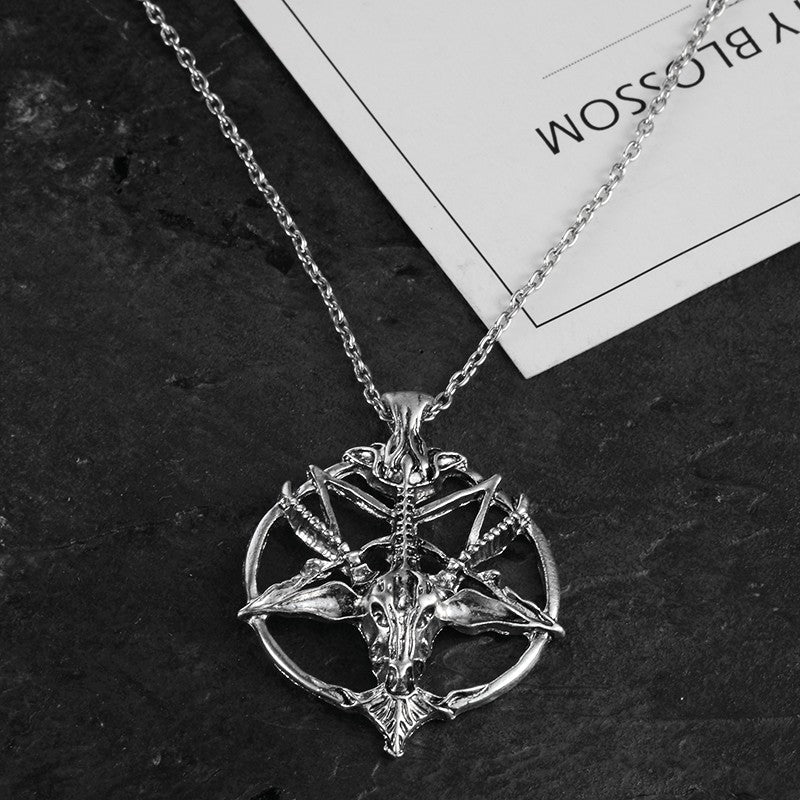 Bijuteria de moda Vintage Charme Feminino Masculino Pentagrama Pan Deus Crânio Cabeça de Bode Pingente Corrente Colares