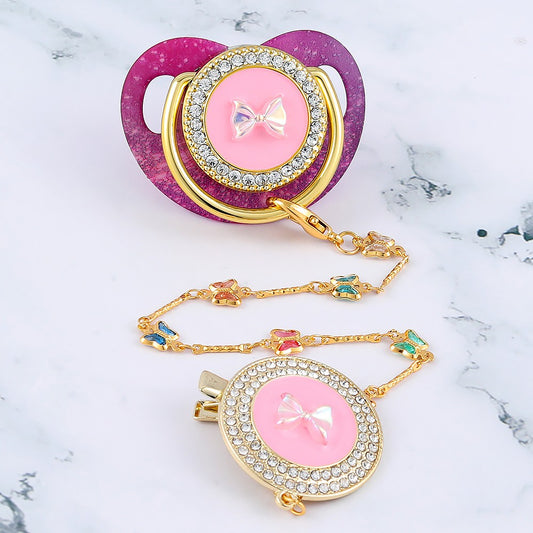Luxury Baby Corwn Pacifier Clip For Baby Shower Gift BPA Free Silicone Pacifier Gold Bling Newborn Dummy Soother Chupetes