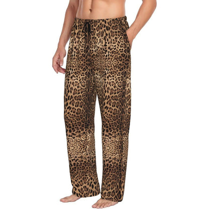 Custom Leopard Print Pajama Pants Men's Animal Skin Sleepwear Lounge Sleep Bottoms Stretch with Pockets