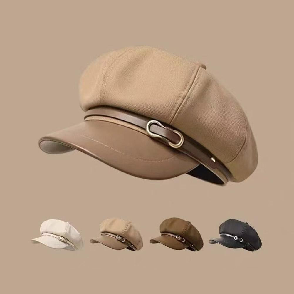Retro British Style Beret for Women, Versatile Octagonal Newsboy Cap for Big Head Circumference Spring Autumn Hat