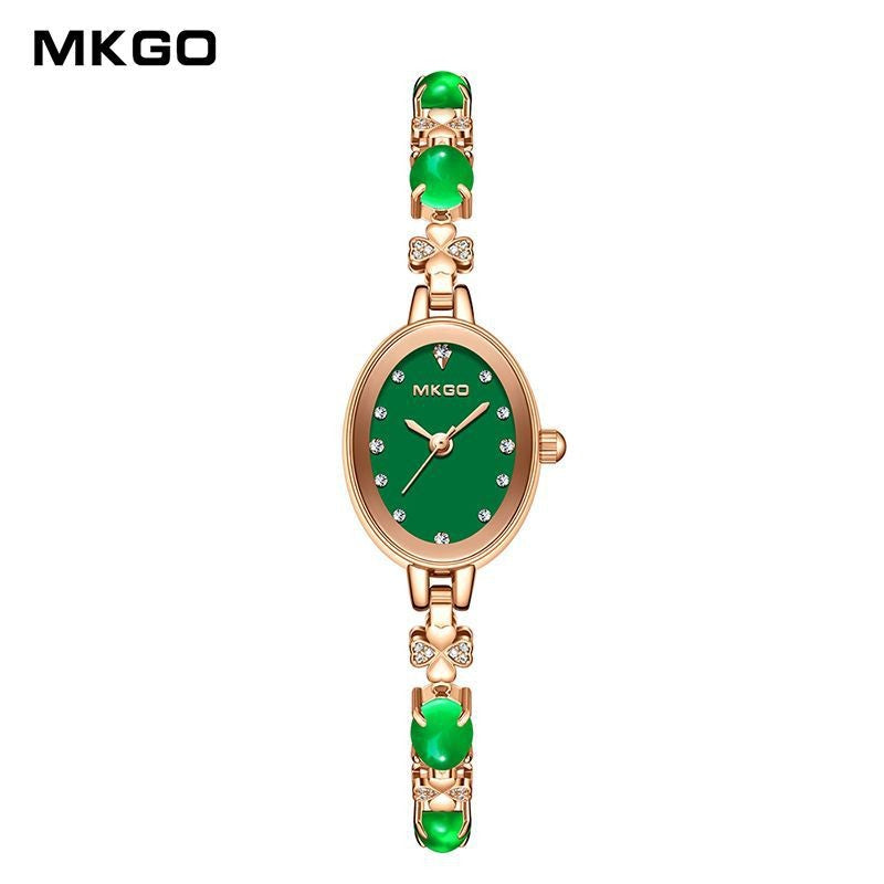 MKGO Women's Fashion Bracelet Watch Luxury Quartz Ladies Watch 30M Waterproof Premium Exquisite Emerald Crystal Female Watches