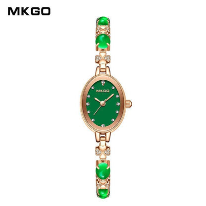 MKGO Women's Fashion Bracelet Watch Luxury Quartz Ladies Watch 30M Waterproof Premium Exquisite Emerald Crystal Female Watches