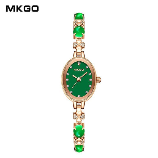 MKGO Women's Fashion Bracelet Watch Luxury Quartz Ladies Watch 30M Waterproof Premium Exquisite Emerald Crystal Female Watches