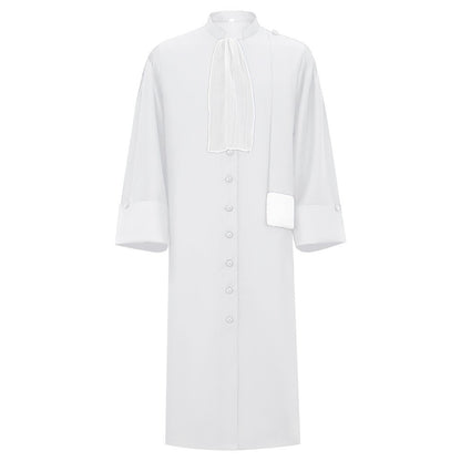 Barrister Robe Medieval Lawyer Costume with Pleated Jabot Collar Clergy Choir Robe Vintage Priest Cosplay Outfit