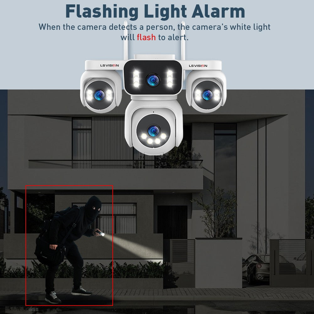 LS VISION 20MP IP Camera with 5m Cord 12X Zoom WiFi Security Cameras 4 Screens Night Vision Human Detection Auto Tracking HiEasy