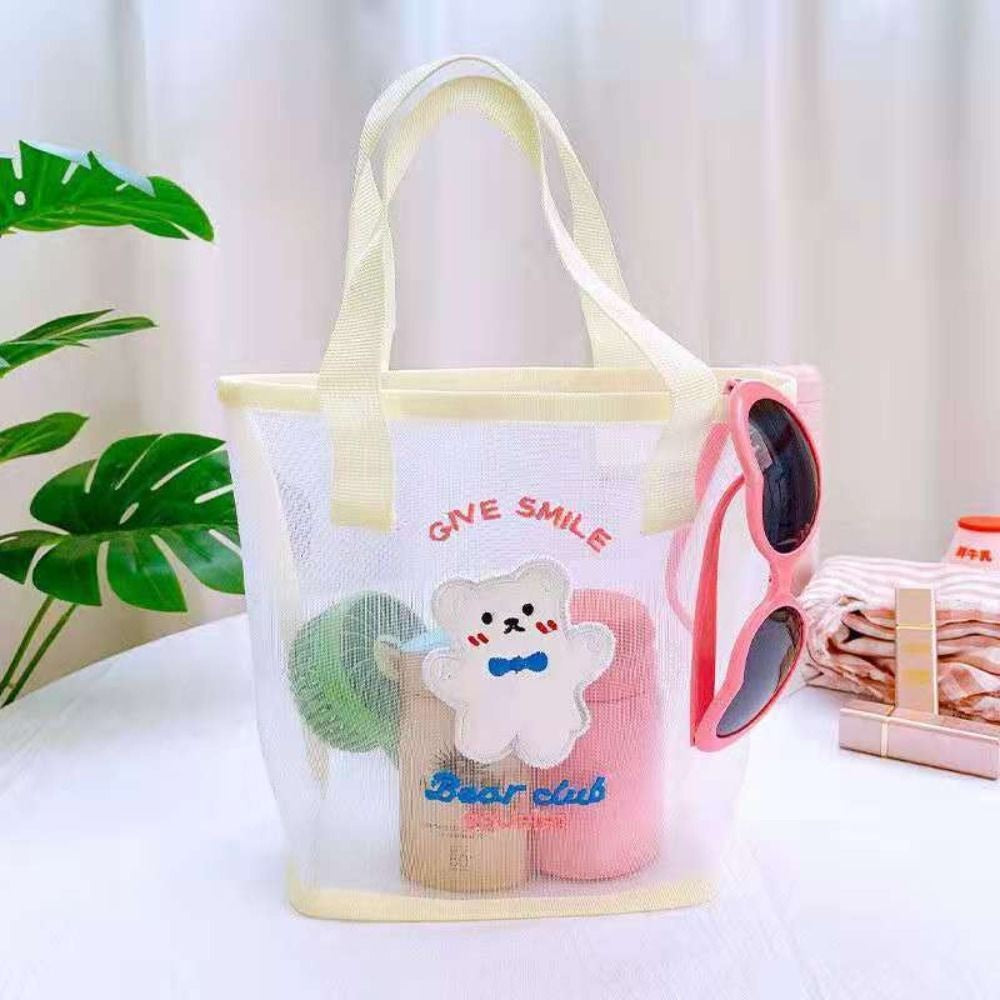 INS Cute Bear Cosmetic Bag Women Fashion Handbag Transparent Mesh Makeup Case Summer Convenient Swimming Outdoor Beach Bag