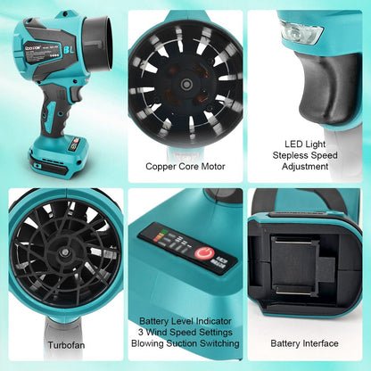 Sopradores Elétricos Turbo de 3 Velocidades, Sem Escovas, Sem Fio, Soprador de Ar Elétrico Portátil, Ferramentas de Soprador de Pó para Bateria Makita (Sem Bateria)