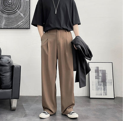 Trousers For Men Brown Fluid Draped Baggy Stylish Tailoring Summer 2025 Man Suits Pants Clothing Premium Thin Casual Up