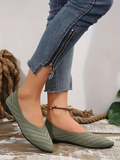 New 2024 Pointed Toe Flat Office Boat Solid Color Knitted Slip on Shoes Casual Ballet Flats Shoes Women Loafers Zapatos De Mujer