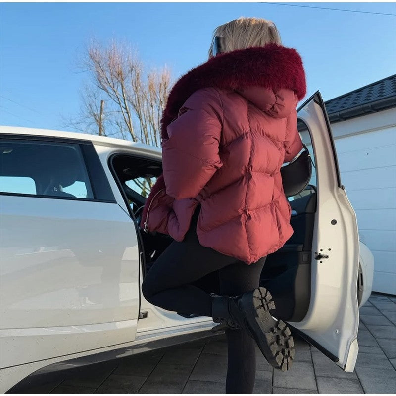 Vintage Women's Fur Coat Elegant Furs Collar Puffer Thicken Full Sleeve Jacket With Furs Female 2025 Autumn Winter Woman Coats