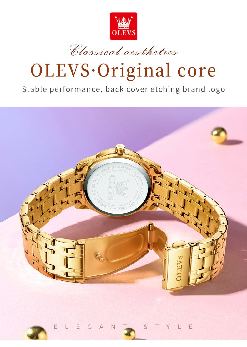 OLEVS 5513 Fashion Ladies' Watches Elegant Stainless Steel Waterproof Quartz Watch for Women Weekly Calendar Luminous Wristwatch