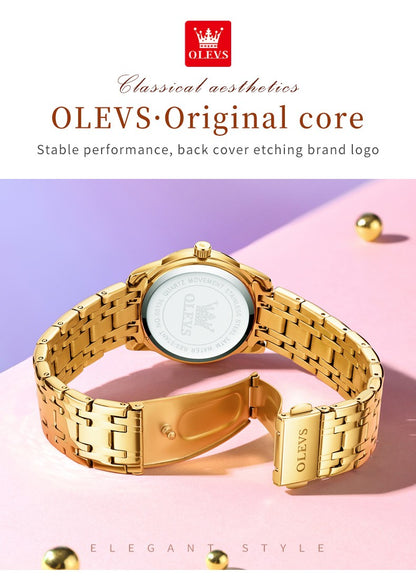 OLEVS 5513 Fashion Ladies' Watches Elegant Stainless Steel Waterproof Quartz Watch for Women Weekly Calendar Luminous Wristwatch