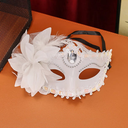Luxury Flower Rhinestone Masquerade Mask, Elegant Venetian Half Face Mask for Women Halloween Party, Wedding and Themed Events