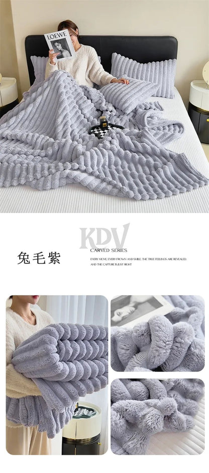 Luxury Soft Faux Rabbit Fur Throw Blanket Fluffy Warm Solid Color Plush Blanket for Sofa Bed Single Double Spring Autumn Plaid