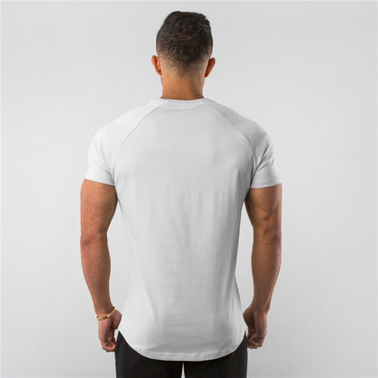 Summer Solid Cotton Short Sleeve T-Shirt Men Gym Clothing Fashion Plain Tight Tops Tees Sports Bodybuilding Fitness T shirt Men
