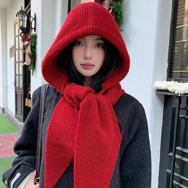 Knitted Winter Balaclava One-piece Thickened Scarf Cap Winter Accessories Hooded Hat Neck Protection Scarf Cold Weather New