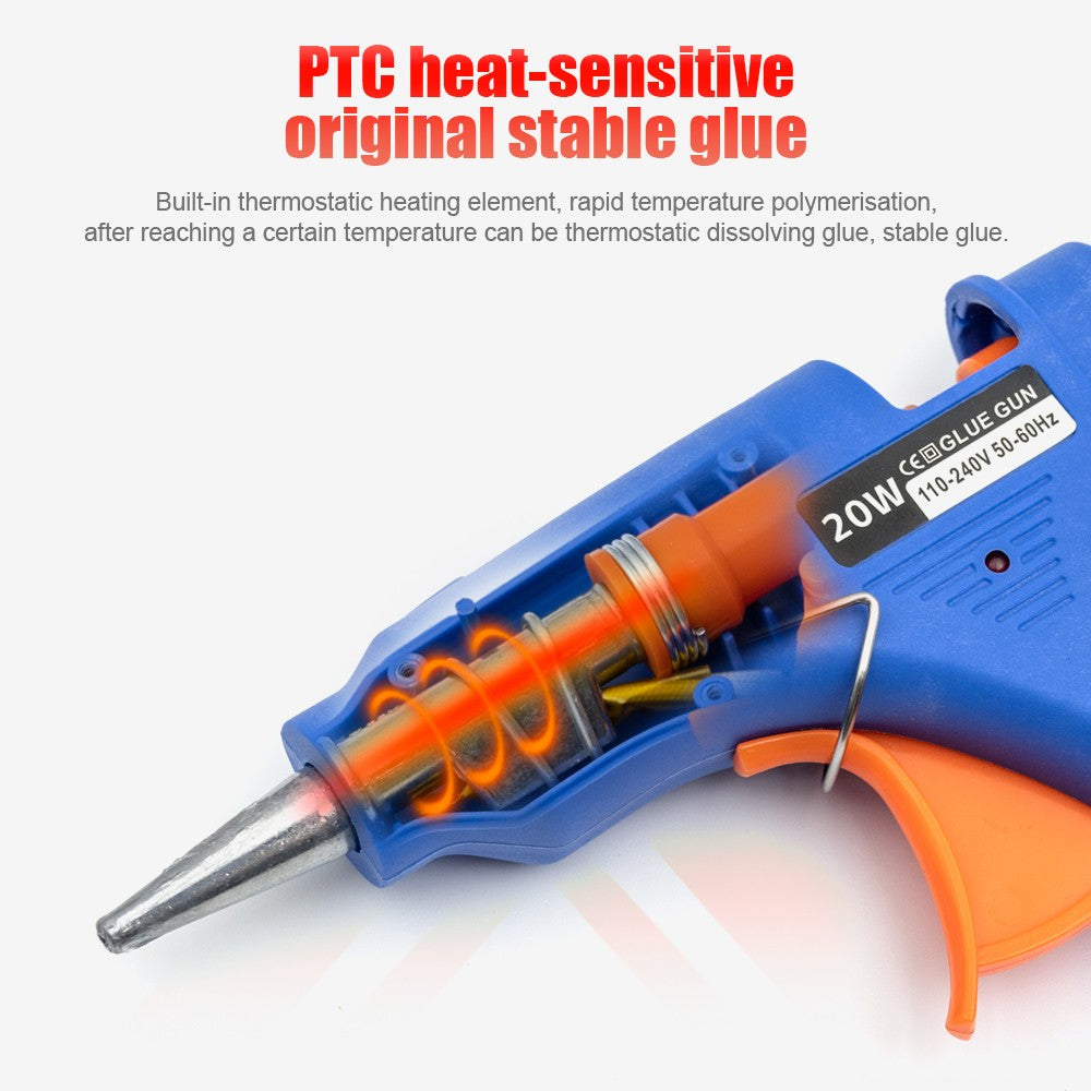 JCD Pistola de Cola Quente de 20W DIY Mini Pistolas Industriais Domésticas Ferramenta de Reparo Elétrica com Temperatura de Aquecimento com 20 Peças de Bastões de Cola de 7mm