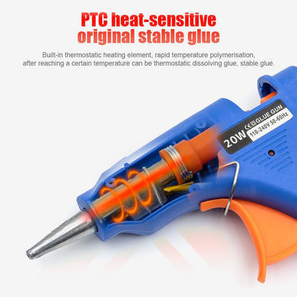 JCD Pistola de Cola Quente de 20W DIY Mini Pistolas Industriais Domésticas Ferramenta de Reparo Elétrica com Temperatura de Aquecimento com 20 Peças de Bastões de Cola de 7mm