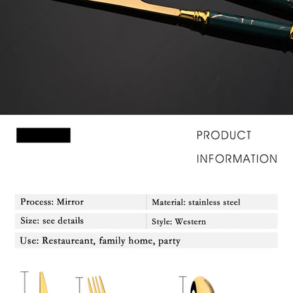 New Green Gold Ceramic Handle Dinnerware Cutlery Set Stainless Steel Tableware Western Knife Fork Spoon Flatware Silverware Set