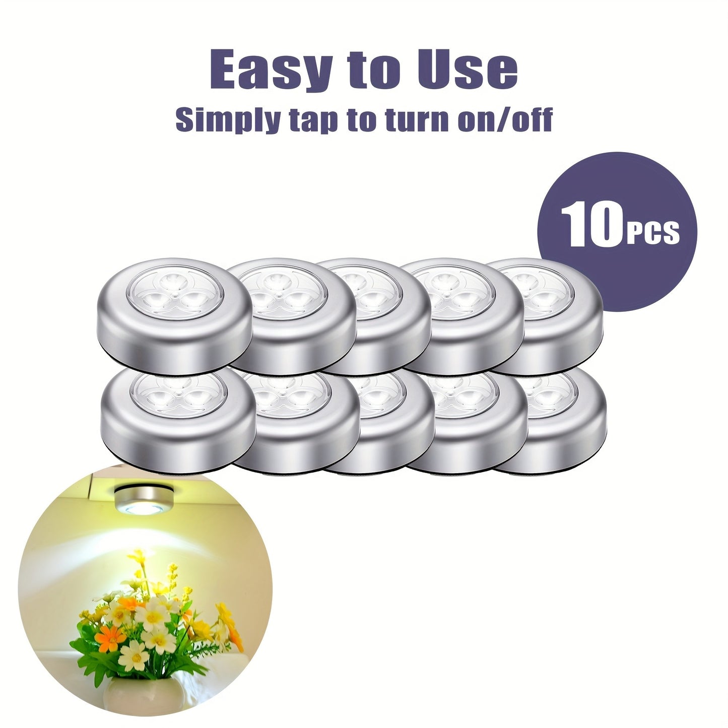 1/4/10 ? Mini Led Night Light, Self Adhesive Push Light Stairs Hallway Closet Kitchen Bedroom, Cabinets, Counters, Hallway