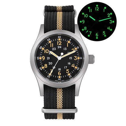 Militado Ml05 Vintage Field Watch VH31 Sweep Second Quartz Movement Sapphire Crystal High Clear AR Coating Luminous 38Mm Watches