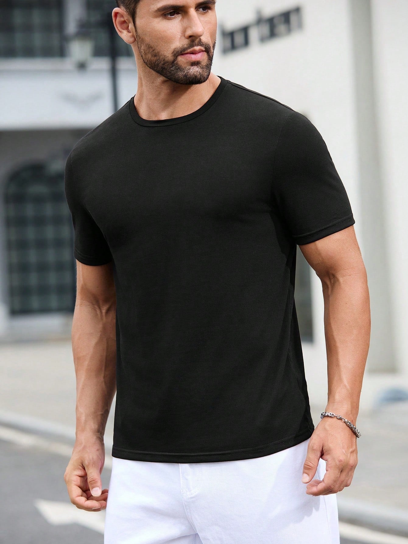 Summer Men black T-shirt Short sleeve Solid T shirts  Short Sleeve T Shirt Fashion Soft Black Tee  Clothing Tops