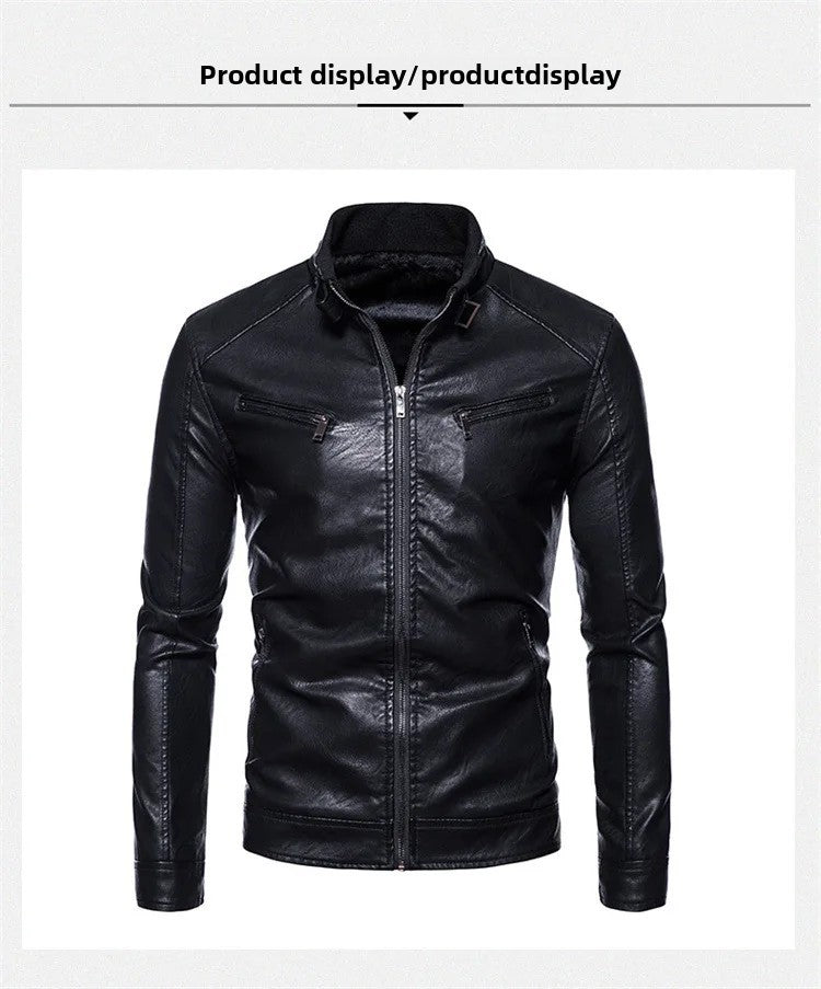 New Men's PU Leather Jacket Motorcycle Style Stand Collar Youth Fashion Outerwear Casual Male Coat Teenage Boy's Biker Vest