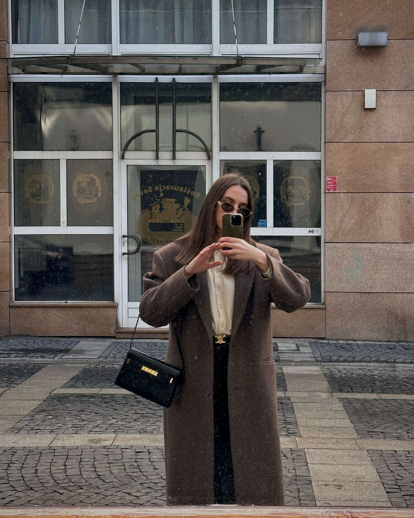 Women Elegant Shoulder Pad Wool Blend Overcoat Brown Lapel Single-breasted Long Sleeve Coat 2025 Autumn Lady Commuter Outerwear