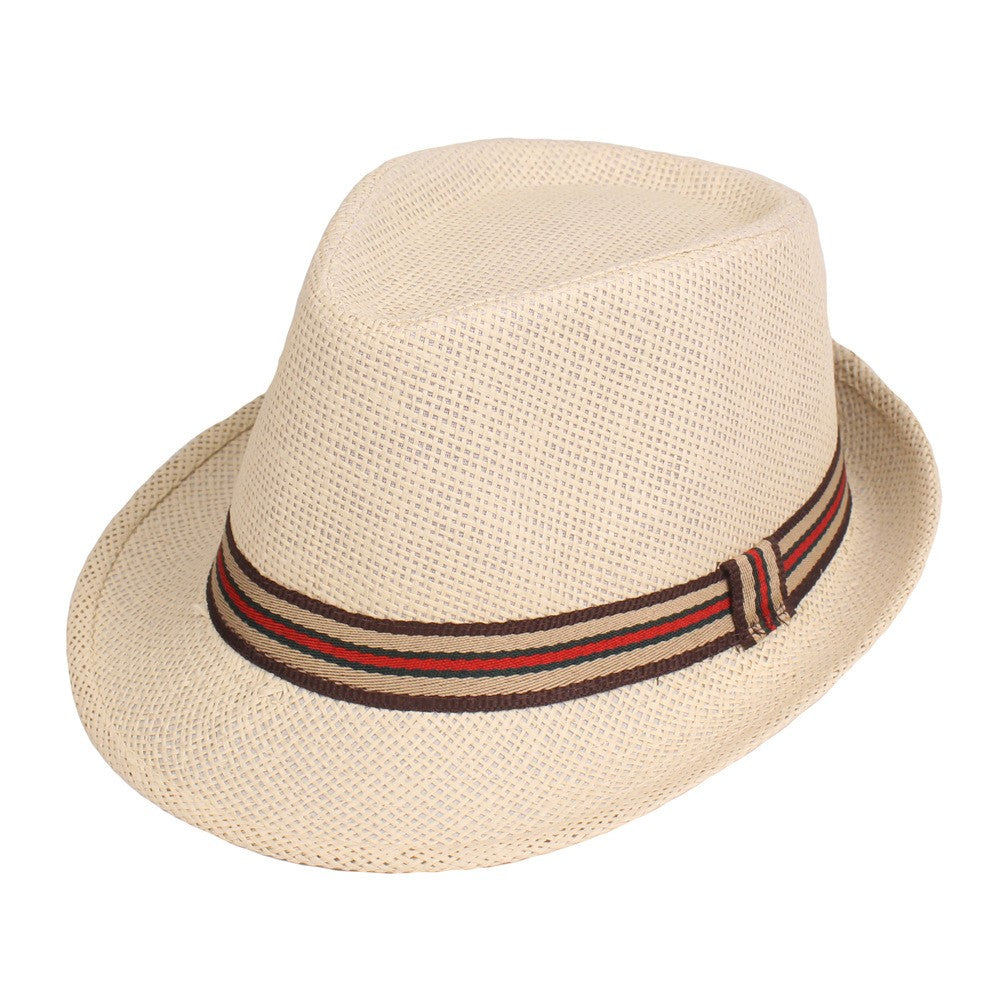 Chapéu de Palha Masculino Moda Primavera Verão Chapéus de Sol Praia Feminino Cor Sólida Fedoras Fita Listrada Casual Cowboy Jazz Cap Gangster Cap