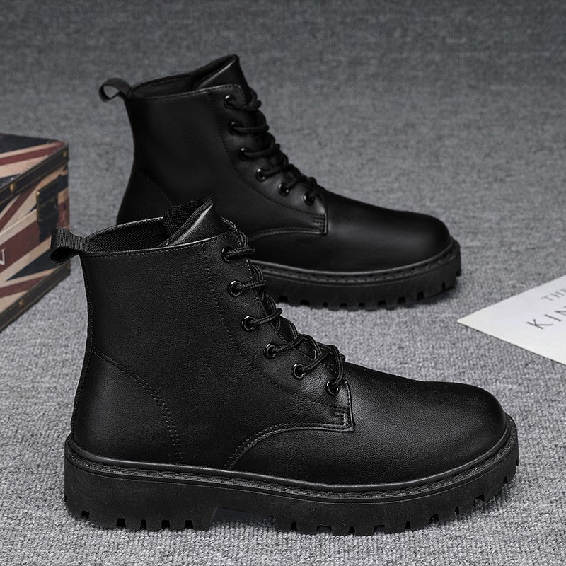 Men Black Leather Boots New British Style High Top Fashion Work Boots Outdoor Street Fashion Chelsea Men Shoes Comfortable Short