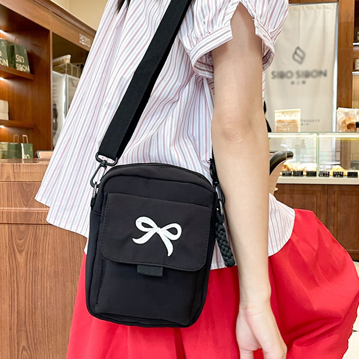 Japanese-style cute bow student single-shoulder bag, soft and girly forest-style lady's commuter small crossbody bag