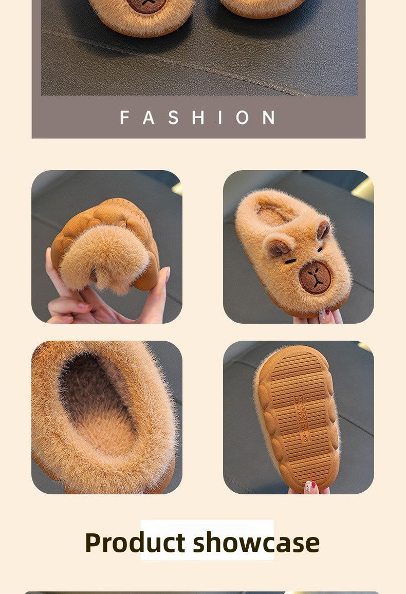 Kids Winter Warm Cotton Slippers Cute Capybara Slip-On Shoes for Boys & Girls Soft Non-Slip Soles Lightweight Easy Wear Closure