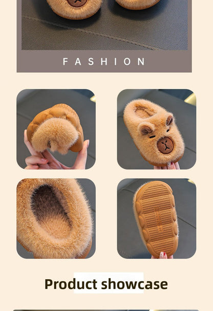 Kids Winter Warm Cotton Slippers Cute Capybara Slip-On Shoes for Boys & Girls Soft Non-Slip Soles Lightweight Easy Wear Closure