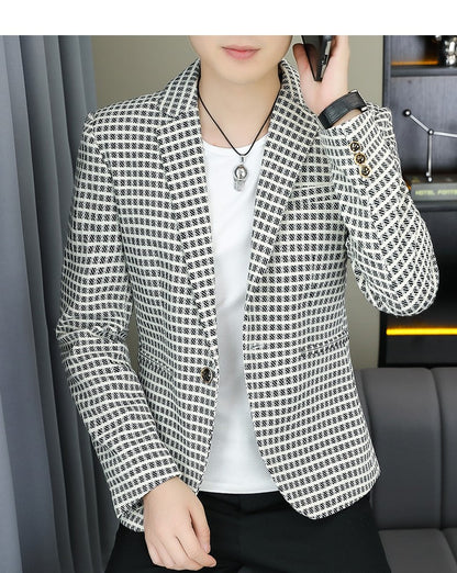 Blazer Men's Fashion Gentleman Business Outdoor Travel Plaid Slim-fit Korean Version of The Trend Handsome Youth Casual Blazer