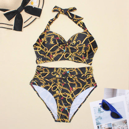 Sexy High Waist Bikinis 2025 New Halter Swimwear Women Swimsuit Female Bikini Set Print Bodysuit Bathing Suit Summer Biquini XXL