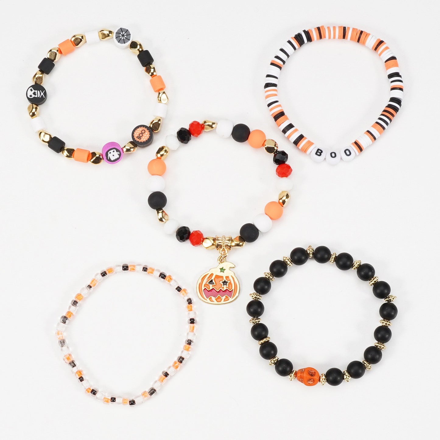 1/2pcs Halloween Bracelet Artificial Crystal Soft Ceramic Bead Bracelet Pumpkin Ghost Bat Hat Pendant Party Bracelet