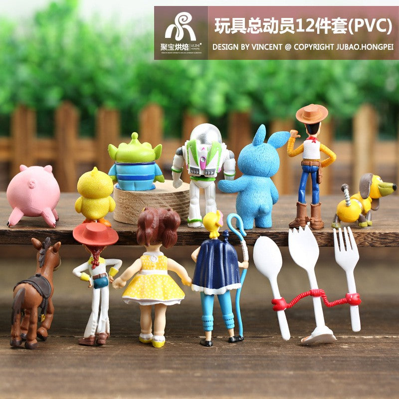 12 Peças/Conjunto Disney Anime Toy Story 4 Woody Jessie Buzz Lightyear Bullseye Garfinho Pato Coelhinho Bonecos PVC Brinquedos