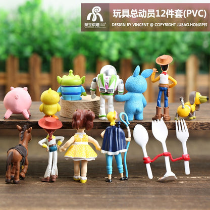 12 Peças/Conjunto Disney Anime Toy Story 4 Woody Jessie Buzz Lightyear Bullseye Garfinho Pato Coelhinho Bonecos PVC Brinquedos