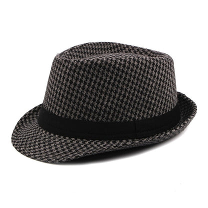 Primavera Verão Novo Chapéu Xadrez Vintage Masculino Chapéu de Lã para Homens de Meia-Idade e Idosos Chapéu de Cavalheiro Chapéu de Jazz