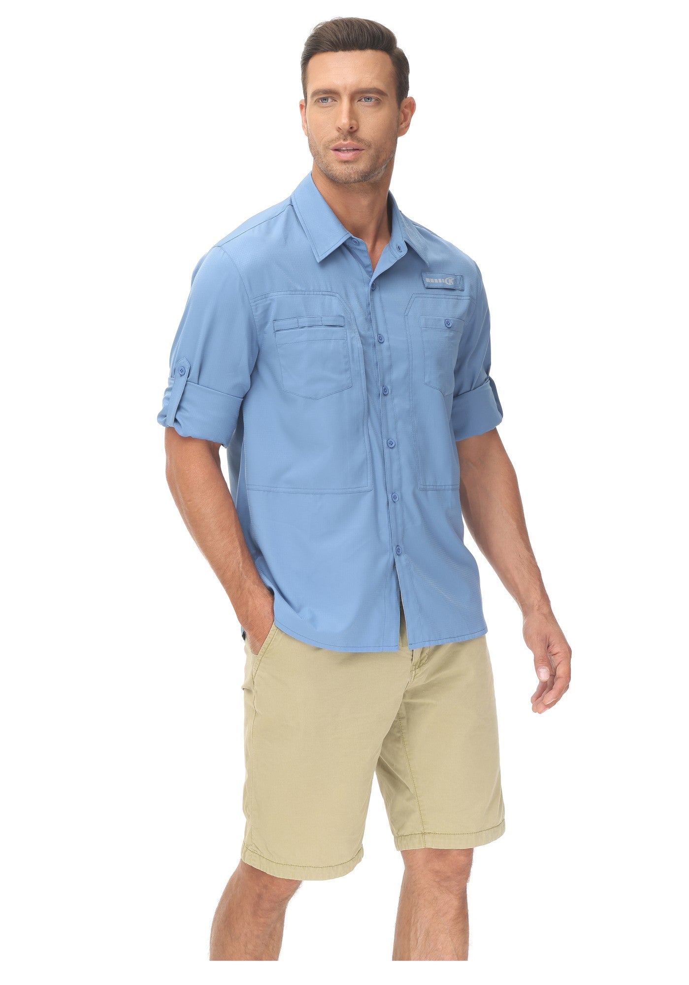 Summer Men's UPF 50+ Casual Long Sleeve Fishing Shirts, Lightweight Tactical Button Down Shirt with Breathable Back Mesh