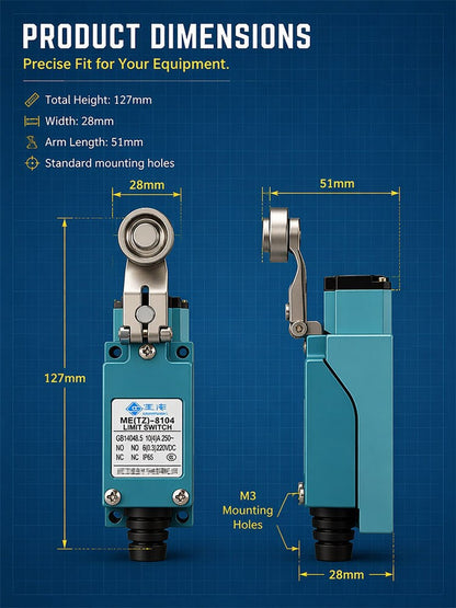ME-8108 ME-8104 ME-8107 ME-8111 ME-8112 ME-8166-8169 Limit Switch Rotary Adjustable Roller Lever Arm Travel Switch AC250V NO NC