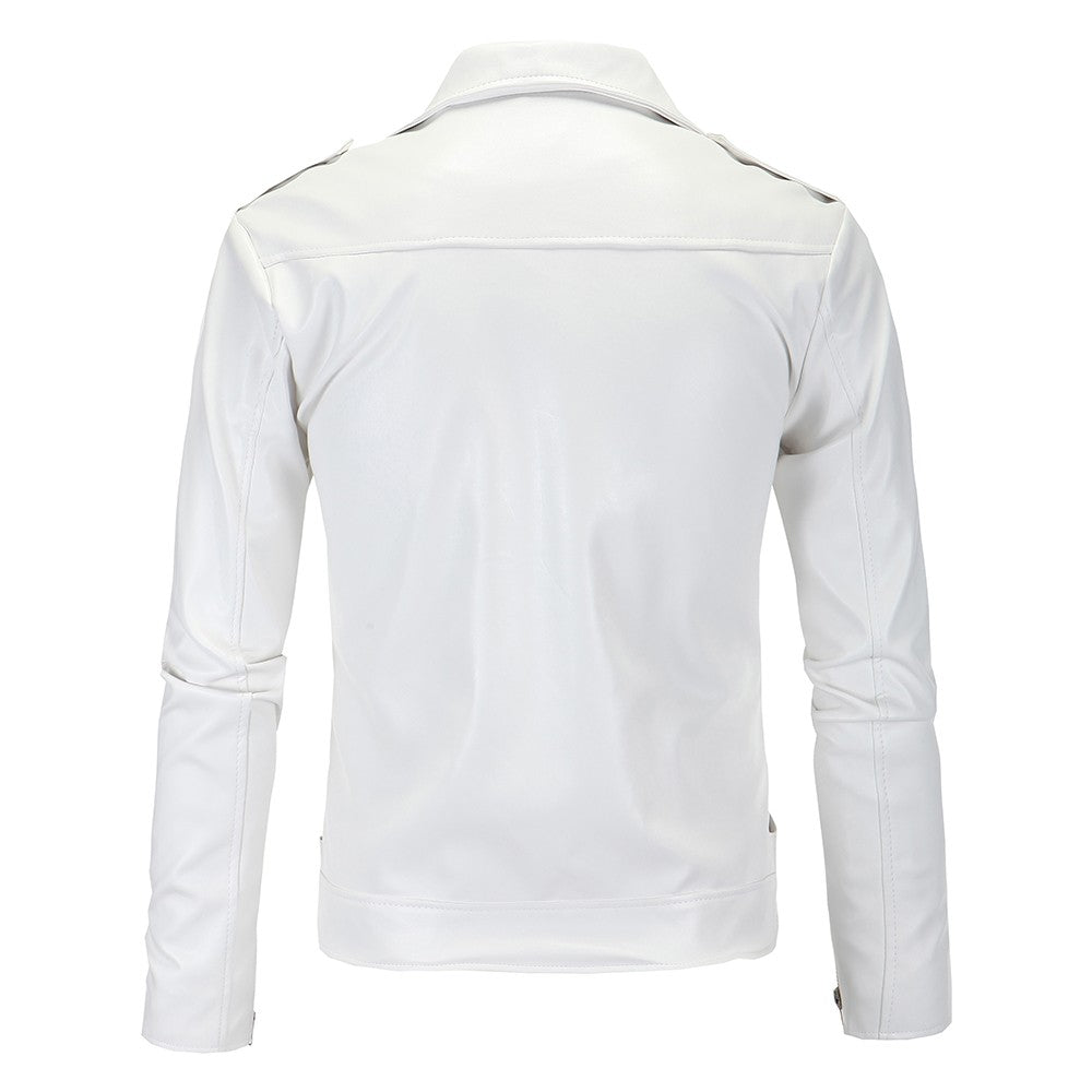 Men Slim White Leather Jackets Oblique Zipper Motorcycle Jackets New Men Outwear Moto Biker PU Leather Coats Size 4XL